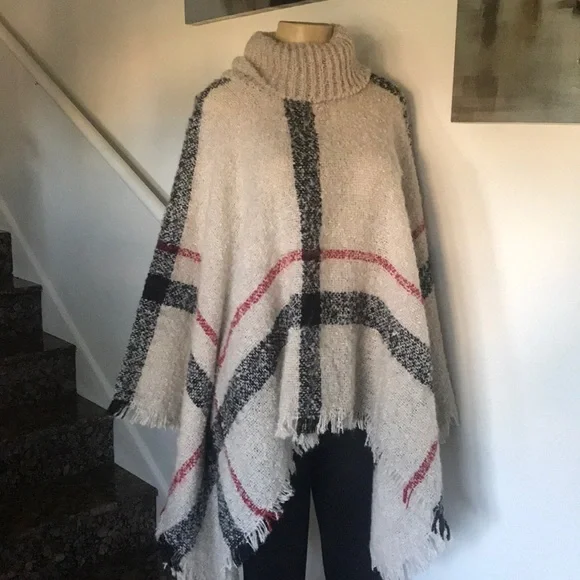 HAYLEY' PLAID TURTLENECK CAPE SWEATER - Picture 5 of 6